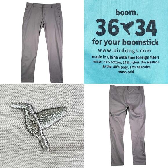 Birddogs Pants Mens 36x34 Gray Tech Performance Golf Boom For Your Boomstick - Picture 1 of 9